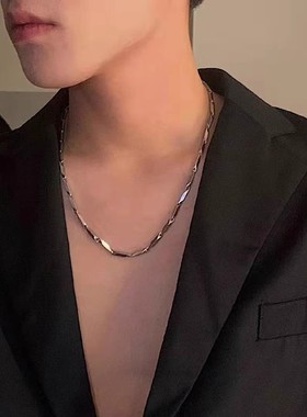 CHENXI项链男潮个性简约钛钢链子银色菱形毛衣链女嘻哈帅气锁骨链