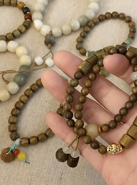 中国风檀木珠子松紧绳手链