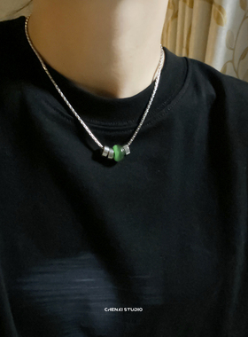 中国风项链男生锁骨链新款夏季简约小众新中式女绿色串珠配饰