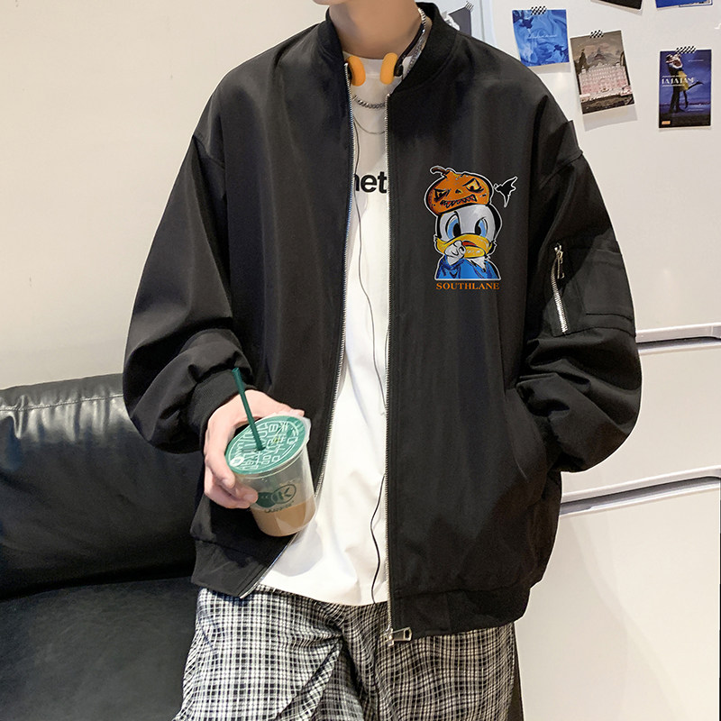 黑色工装夹克男潮宽松大码上衣学生港风潮流飞行员外套JK0901-P78,男装夹克,电商B295