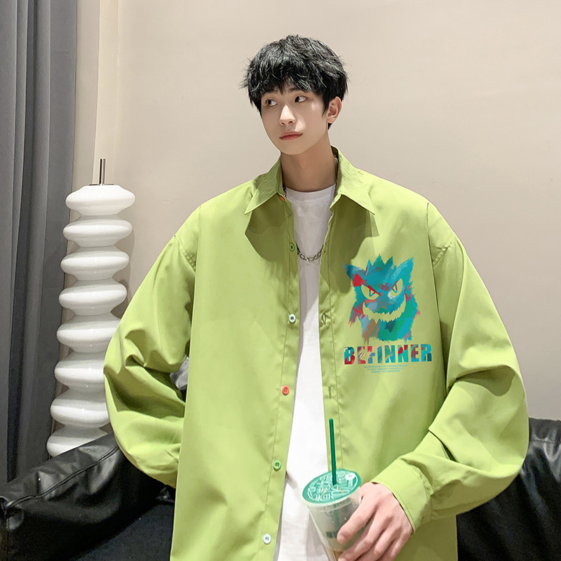 港风长袖衬衫男秋季宽松潮流印花衬衣休闲百搭上衣外套男CS30-P45图片