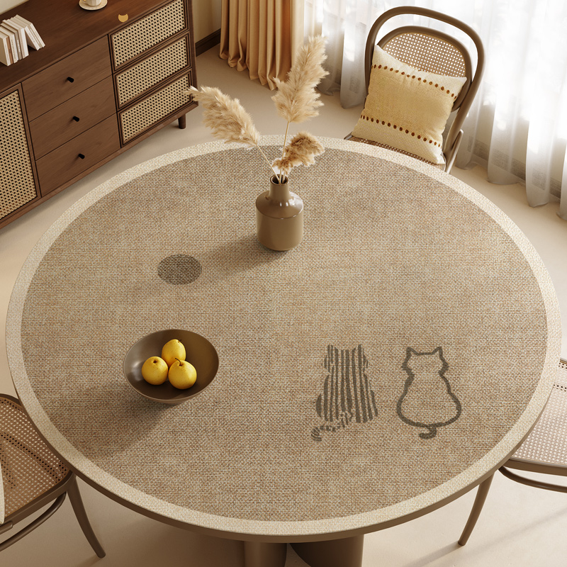 侘寂风圆桌垫防水防油圆形桌布防滑防烫皮革餐桌垫茶几桌面保护垫