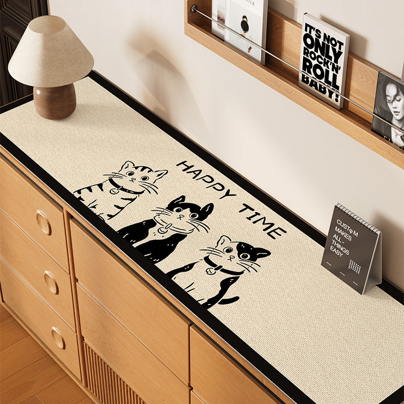 侘寂风猫咪皮革电视柜餐边柜垫长方形桌垫免洗防水防尘垫鞋柜定制,居家布艺,桌布,淘宝优惠券,粉丝福利购,淘宝优惠卷