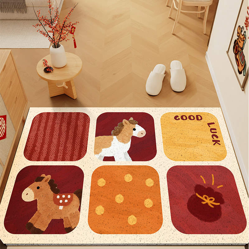 喜庆红色马年入户门地垫防滑耐脏丝圈地垫可擦洗新年地垫可裁剪,居家布艺,入户地垫,淘宝优惠券,粉丝福利购,淘宝优惠卷