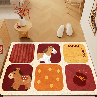 喜庆红色马年入户门地垫防滑耐脏丝圈地垫可擦洗新年地垫可裁剪