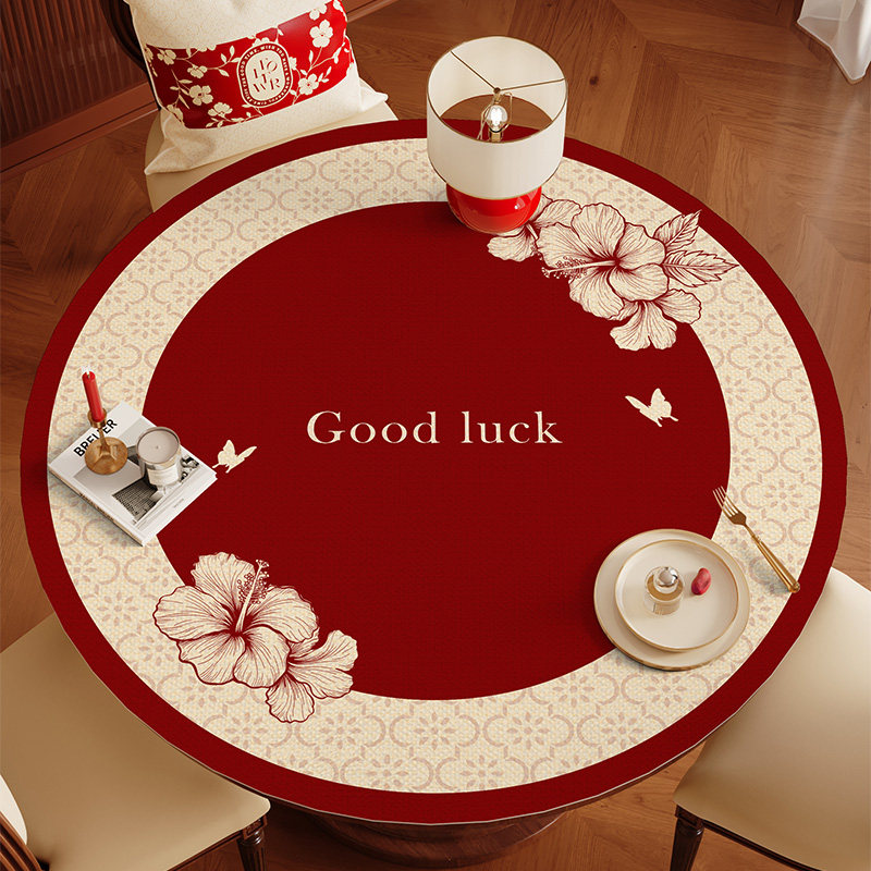 红色轻奢圆桌桌布防水防油免洗圆形餐桌垫皮革pvc圆桌茶几垫台布,居家布艺,桌布,淘宝优惠券,粉丝福利购,淘宝优惠卷