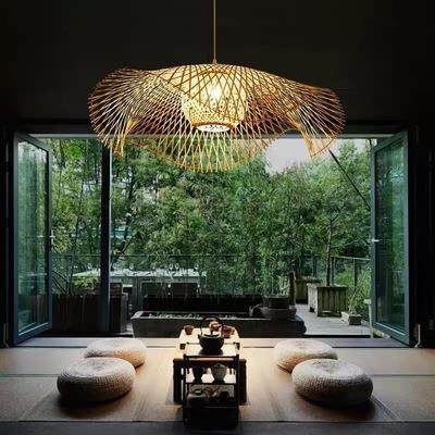 创意荷叶竹编灯新中式茶室民宿禅意吊灯日式餐厅火锅店茶楼造型灯