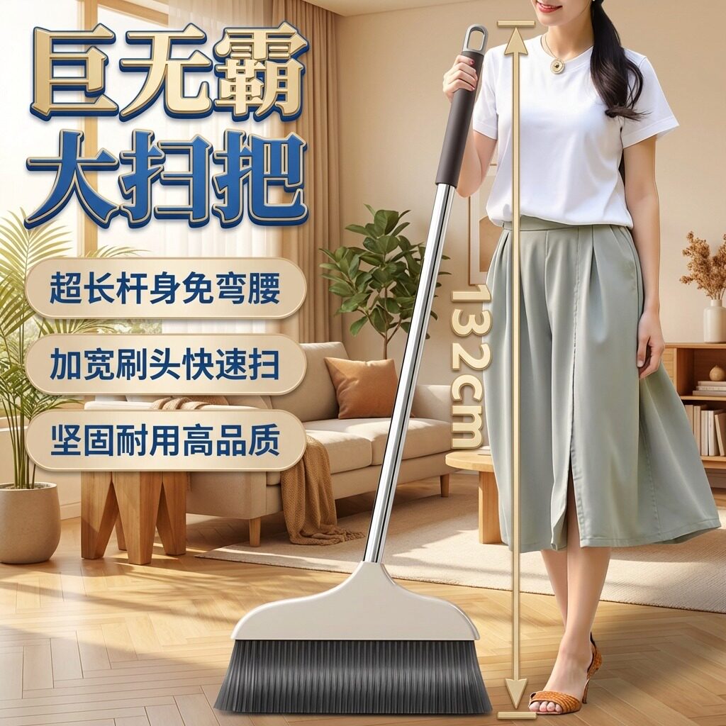 日本扫把家用加长加宽簸箕不锈钢长柄大扫把扫地不粘头发单个扫帚