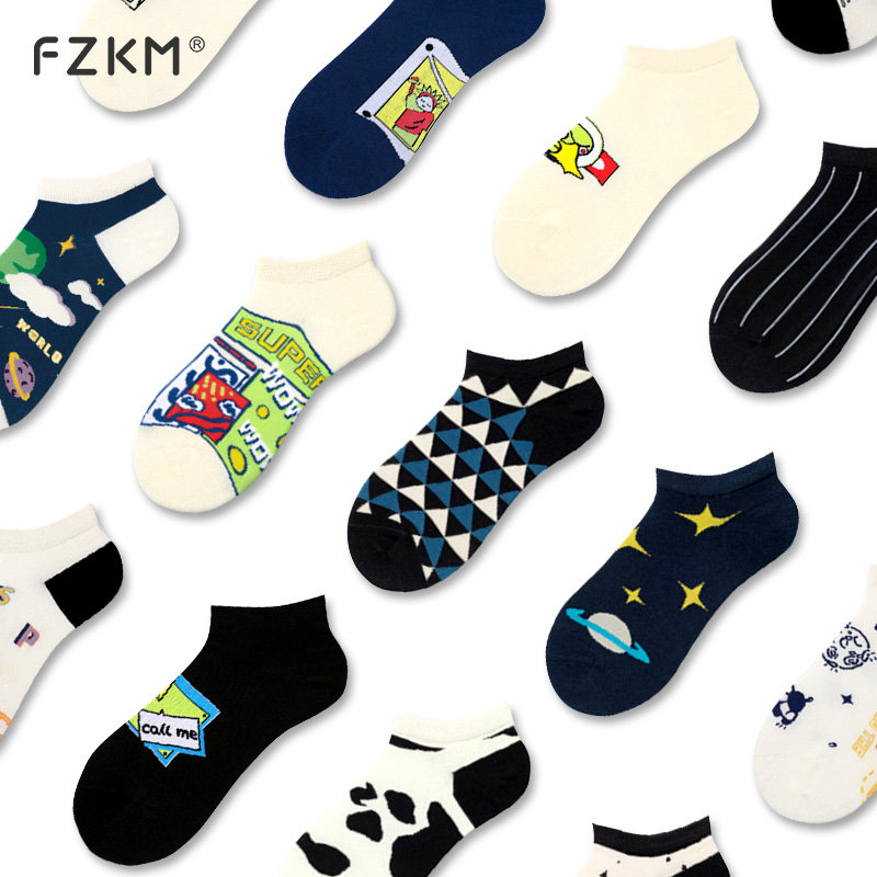 卡通短袜男女夏季薄款浅口女船袜插画袜百搭学院风情侣低帮短袜潮