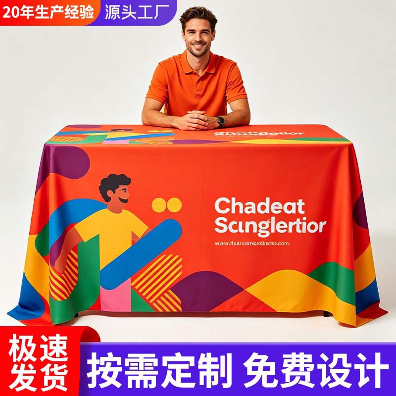 红色加厚布艺方形桌布遮丑台布开工大吉方桌加大尺寸可定制LOGO
