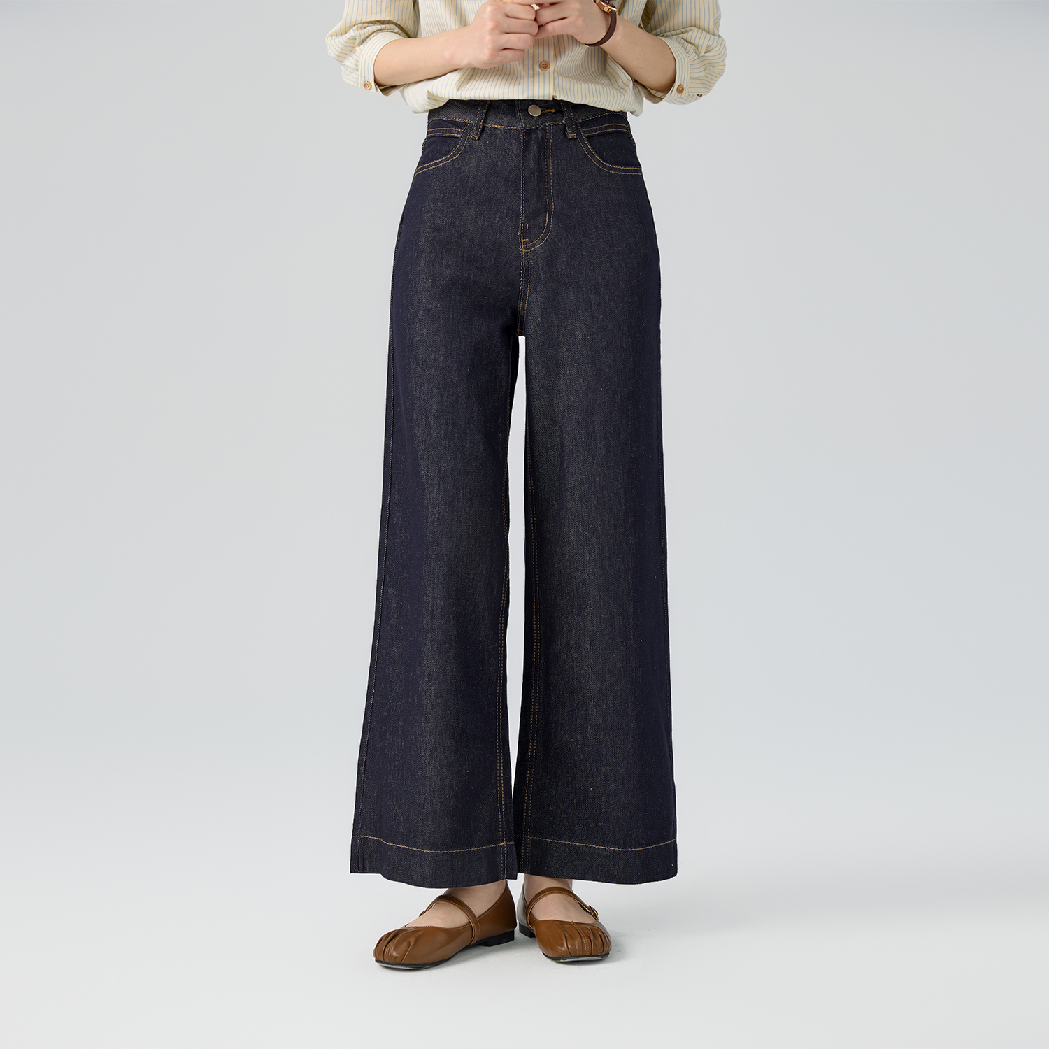 JOCOCHIC复古高腰阔腿牛仔裤