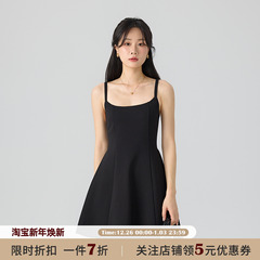 JOCO CHIC黑色法式复古吊带连衣裙夏新款修身显瘦a字露背短款裙子