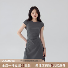 JOCO CHIC 灰色清冷感短袖吊带连衣裙女春夏修身收腰A字短款T恤裙