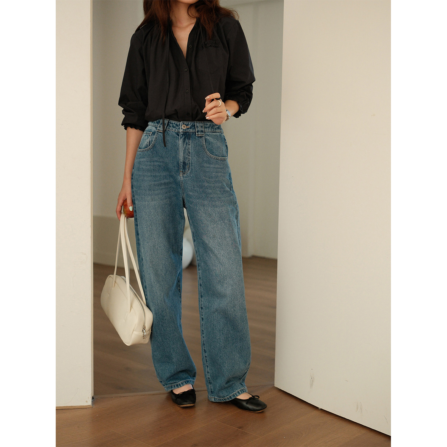 JOCOCHIC复古高腰阔腿牛仔裤