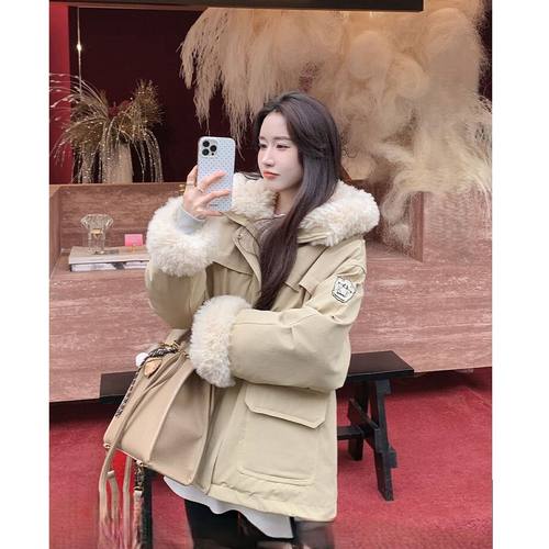 冬季加厚保暖羊羔毛派克棉服女