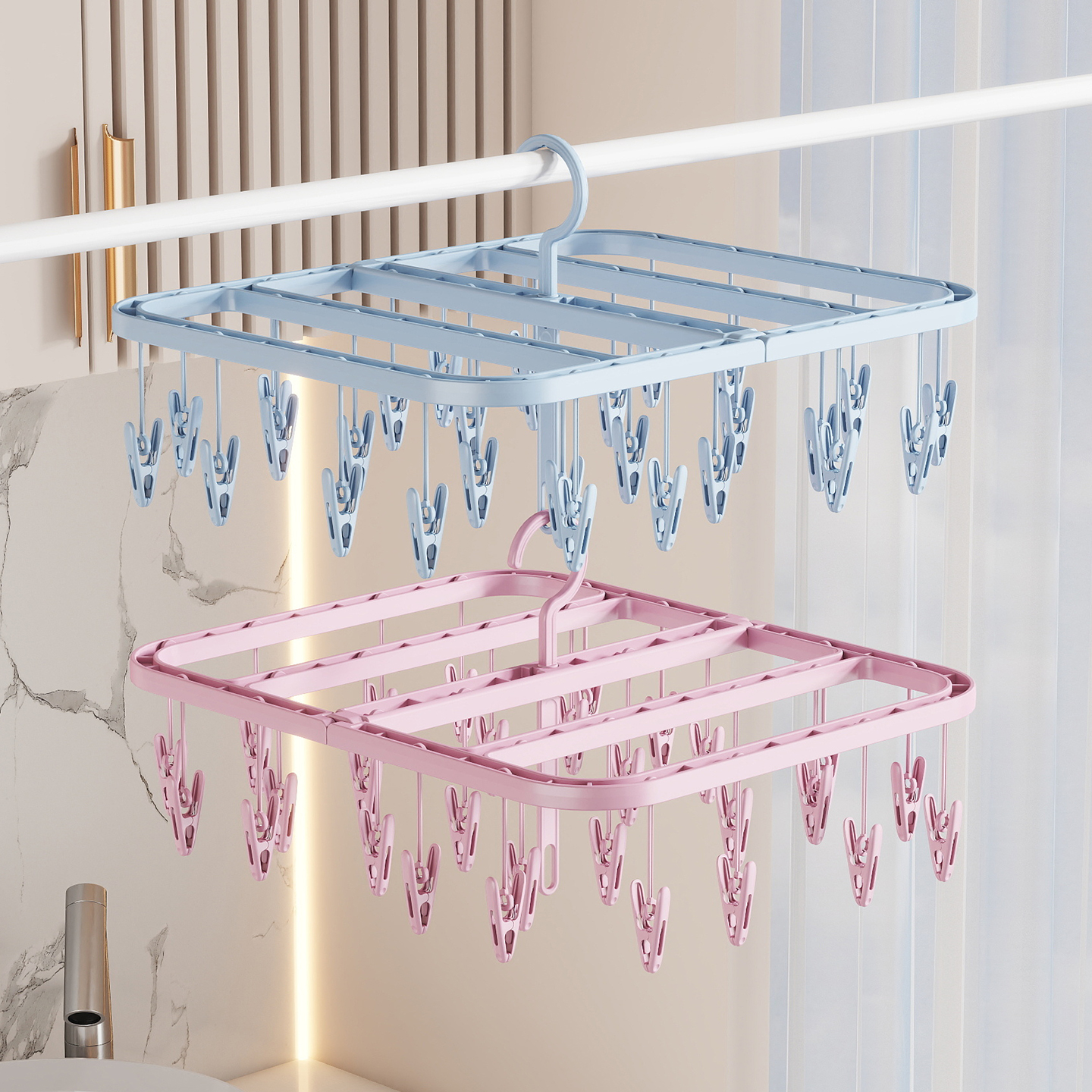 家用折叠晾袜子架多功能多夹子