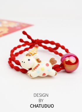 可爱精致2026马年限定新年红喜气橡皮筋头绳女生高弹力扎头大女童