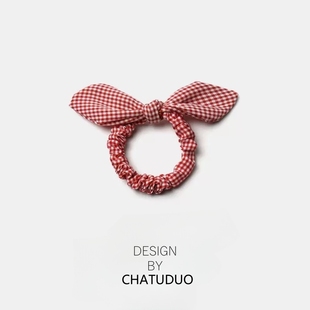 韩国少女甜美格子小肠圈兔耳朵发绳日系清新扎发皮筋可爱发圈头饰