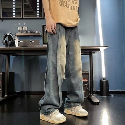 美式高街宽松直筒拖地垂感牛仔裤