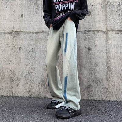 复古vintage扎染直筒cleanfit美式高街vibe裤子男设计感小众水洗