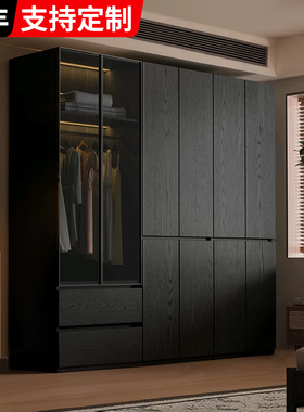 衣柜家用卧室黑色玻璃门2025新款实木质包安装定制衣橱柜子大衣柜