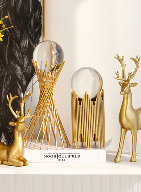 北欧风轻奢高档水晶球摆件现代创意家居客厅玄关电U视柜酒柜装饰