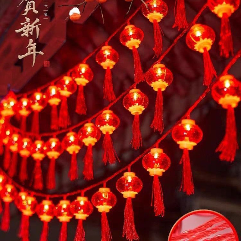 新年连串led红灯笼户外防水防冻彩灯中国结春节挂饰房间院子布置