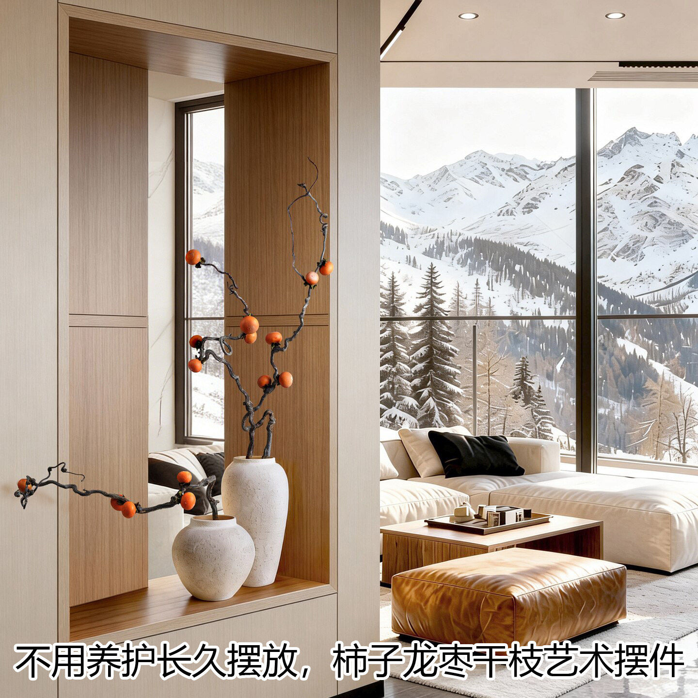 禅意事事如意柿子干花束摆件