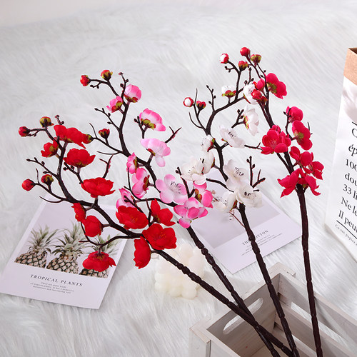 仿真梅花枝假花摆件仿真花腊梅干花桃花客厅摆设花束室内家居装饰
