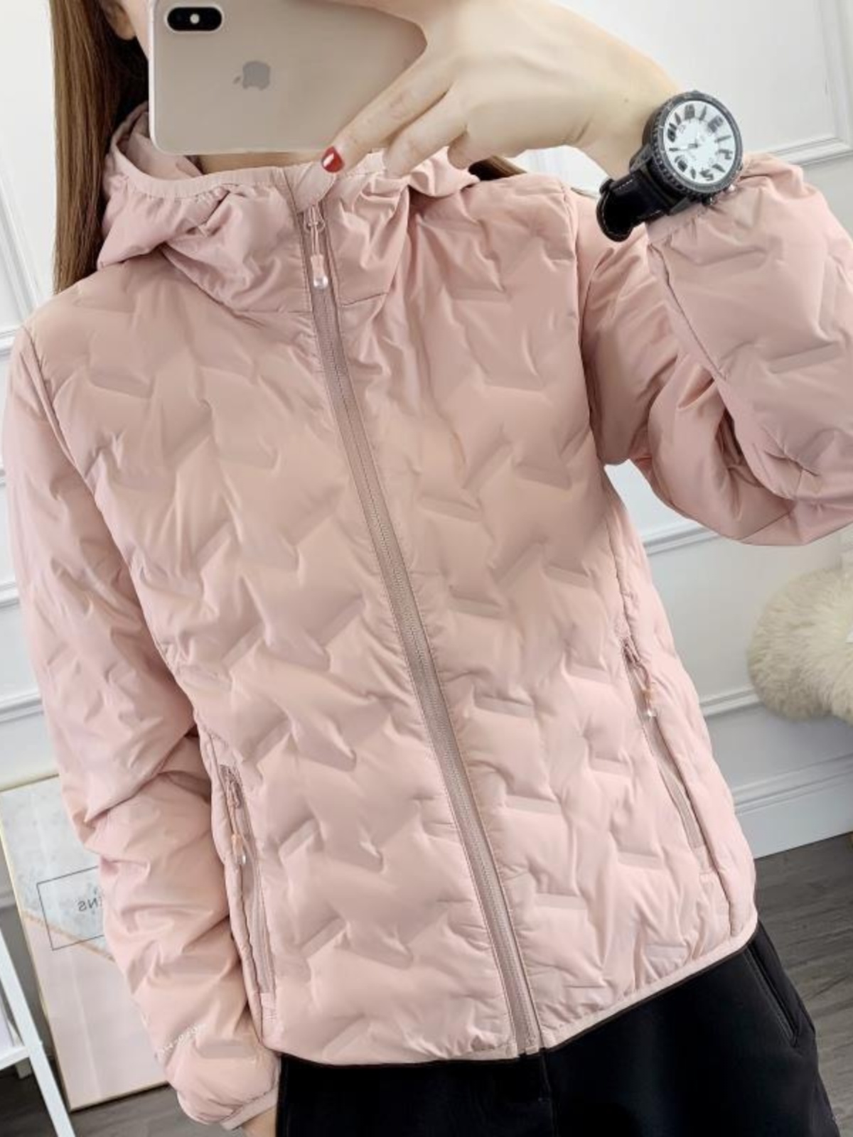 韩国粉色羽绒服女短款连帽廓形秋冬季羽绒上衣时尚百搭轻薄款外套