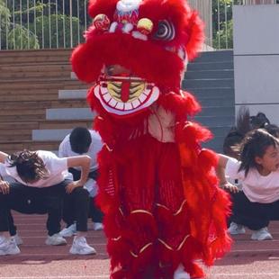 儿童10寸12寸中小学生舞狮道具醒狮羊毛小狮子头单人舞狮表演厂家