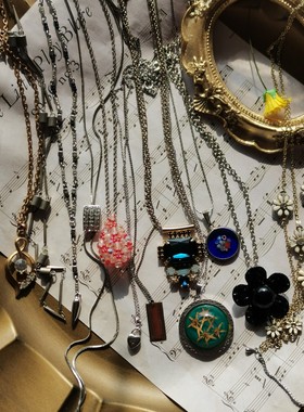 中古项链vintage欧洲回流饰品古着贝壳合金黑色编织10.14