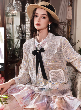 FLONAKED设计师杏色紫色可拆卸花边领口宽松针织开衫小众设计