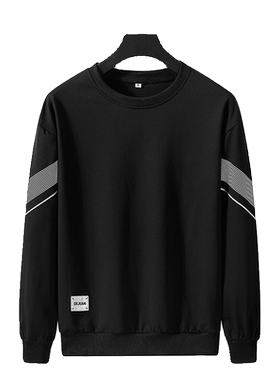 男士卫衣运动休闲男秋季新款圆领条纹套头印花春秋打底衫