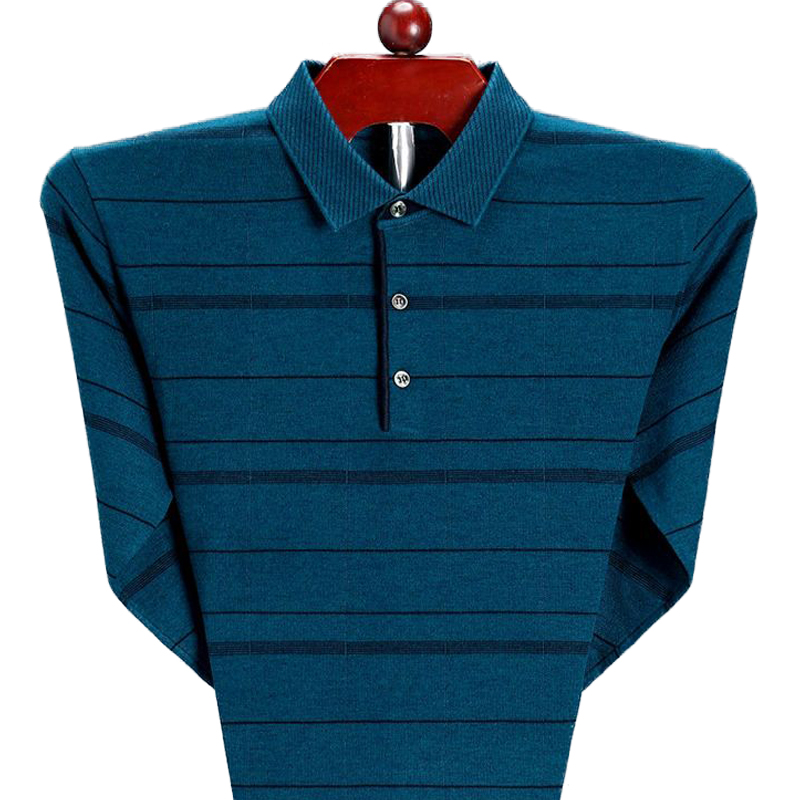 幻都男士长袖t恤春秋季翻领纯棉大码针织打底衫中老年薄款爸爸装