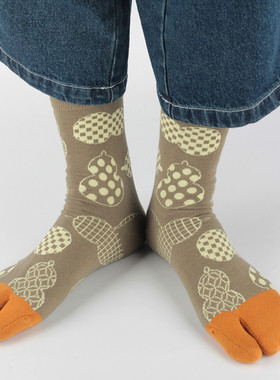 Knapfold葫芦图案秋冬分趾袜绿色中筒五指袜纯棉ins个性复古透气