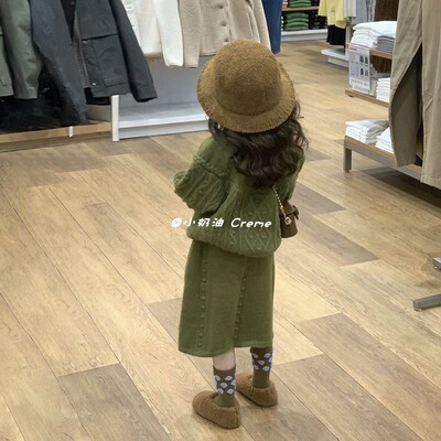 小奶油 韩国东大门女童宽松针织毛衣气质半身裙女宝宝套装两件套