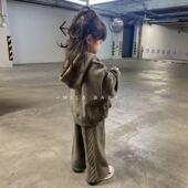 小奶油 两件套 子儿童洋气上衣直筒裤 韩系童装 针织连帽女童毛衣裤