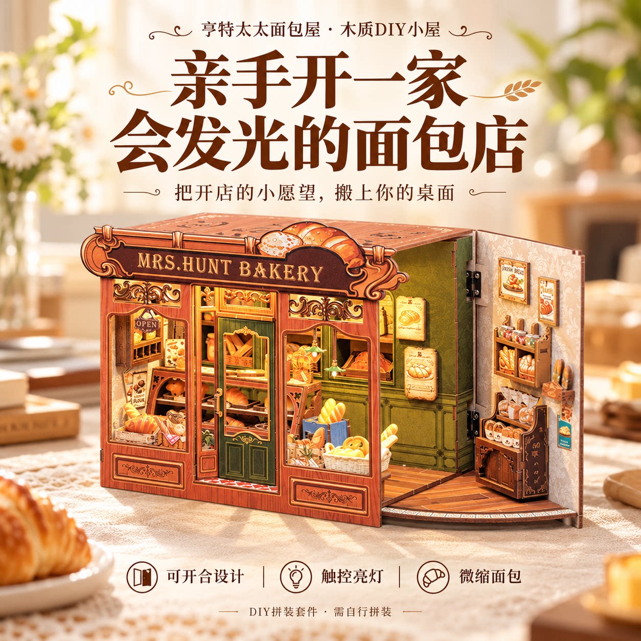 CuteBee亨特太太面包店diy小屋模型面包屋微缩场景拼装女生日礼物