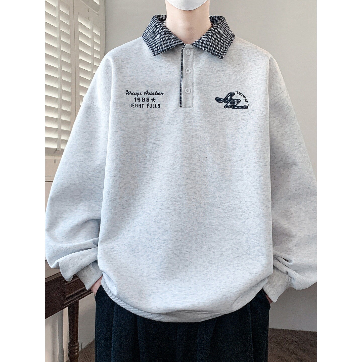 2026新款春秋季青少年卫衣男初中高中学生长袖polo衫大童春装上衣