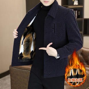 秋冬季毛呢夹克男高档翻领加绒加厚保暖呢子大衣韩版修身短款外套