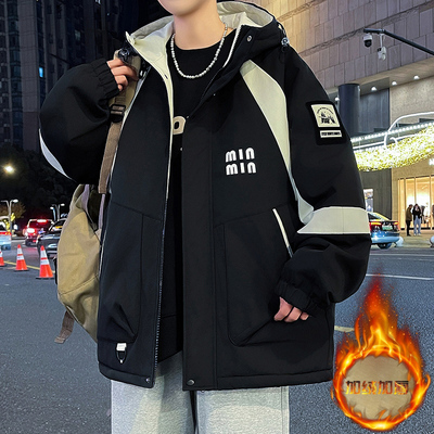 青少年秋冬季加绒加厚冲锋衣外套男初中高中学生夹克帅气抗寒棉服