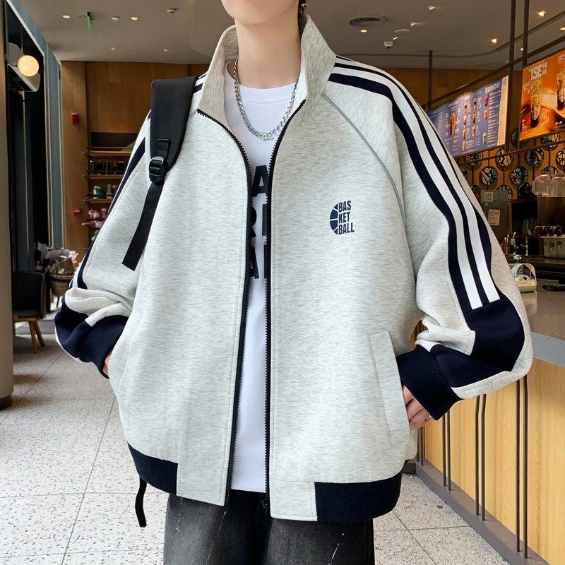 立领开衫卫衣外套男春秋季青少年运动风休闲夹克男撞色条纹上衣服,运动服/休闲服装,跑步套装,淘宝优惠券,粉丝福利购,淘宝优惠卷