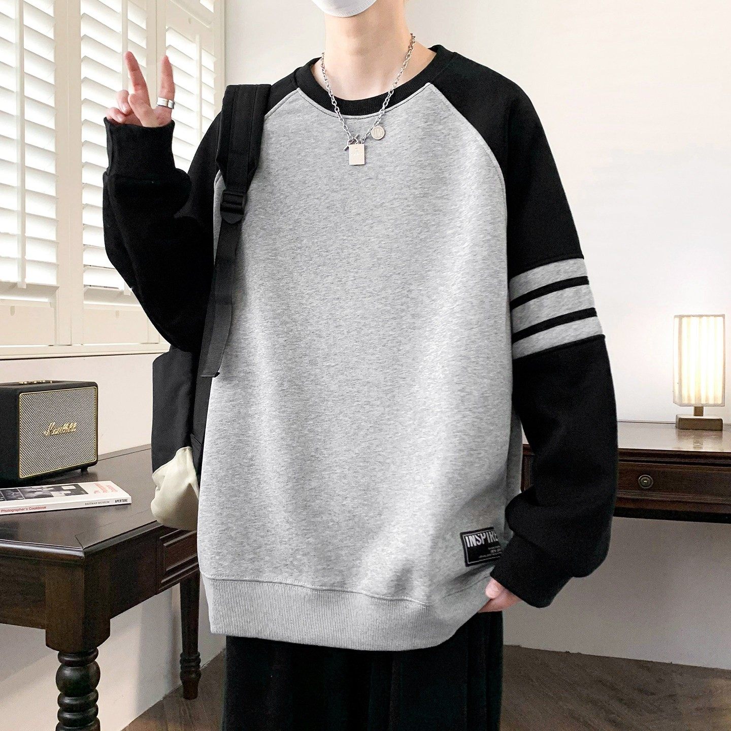 2025新款春秋季青少年宽松卫衣男士秋冬装长袖t恤内搭打底衫上衣,运动服/休闲服装,跑步套装,淘宝优惠券,粉丝福利购,淘宝优惠卷