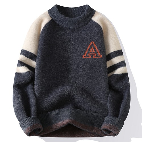 2025新款秋冬水貂绒毛衣男初中高中学生大童针织打底衫青少年线衣