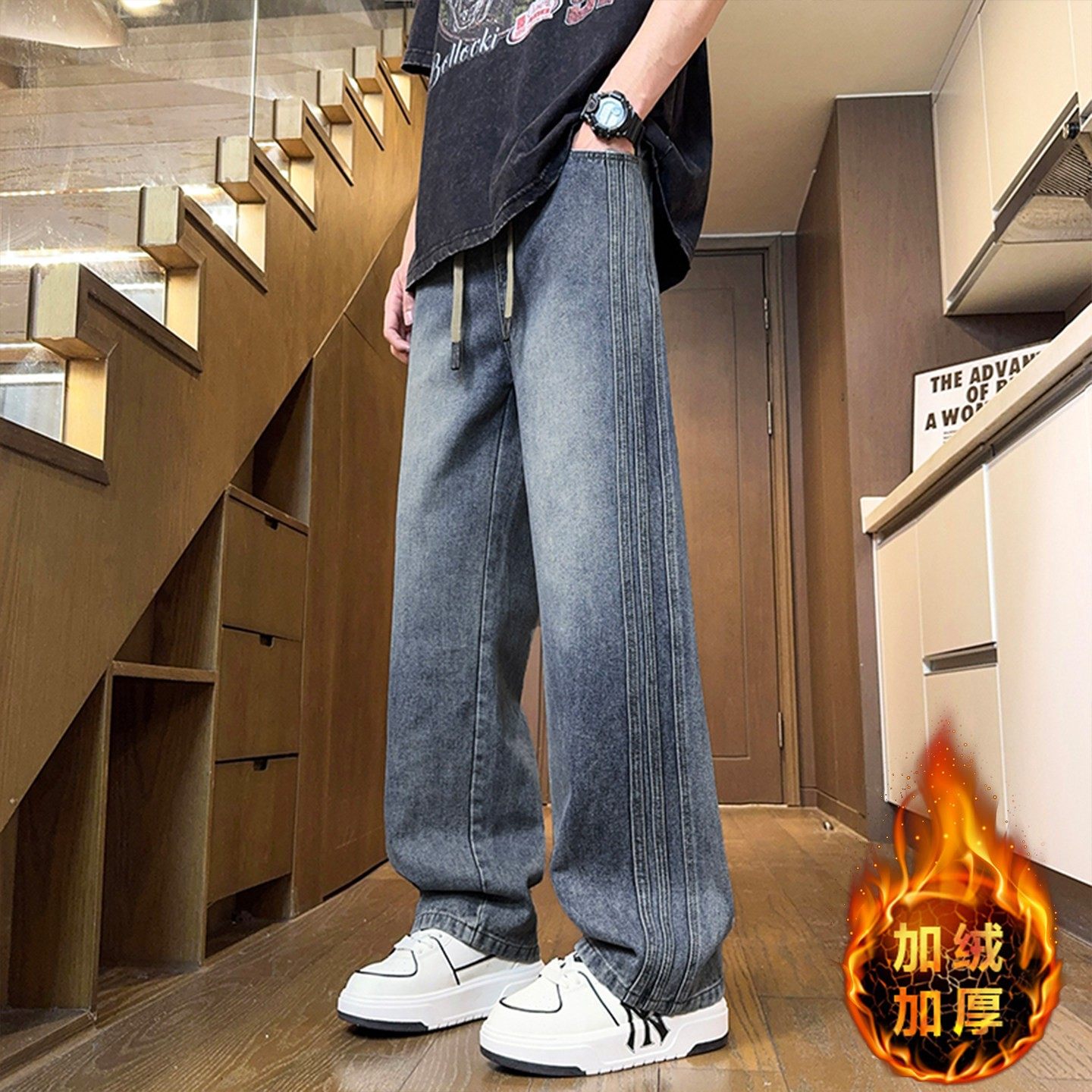 秋冬款青少年牛仔裤子男孩初中高中学生加绒加厚大童直筒休闲长裤,运动服/休闲服装,跑步套装,淘宝优惠券,粉丝福利购,淘宝优惠卷