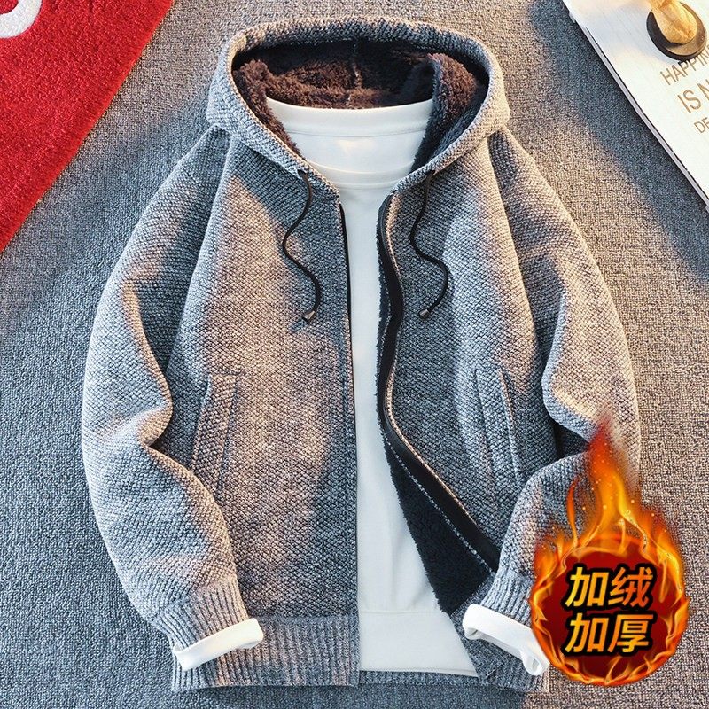 针织开衫外套男秋冬季加绒加厚连帽夹克男士上衣宽松休闲毛衣褂子,运动/瑜伽/健身/球迷用品,篮球服,淘宝优惠券,粉丝福利购,淘宝优惠卷