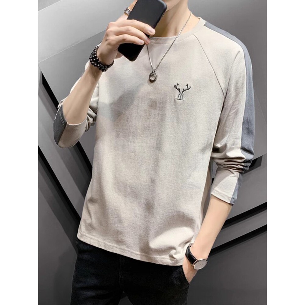 全棉男士长袖t恤2026春秋新款上衣服潮流宽松夏季薄款内搭打底衫
