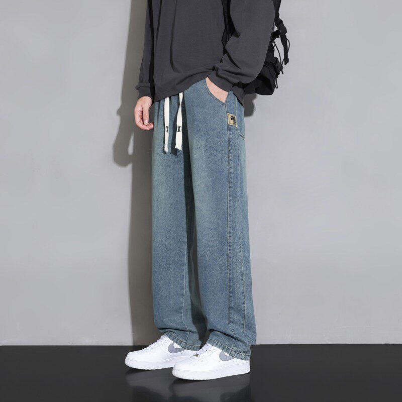 牛仔裤男秋冬季加绒直筒裤加厚新款青少年男孩宽松休闲裤保暖长裤