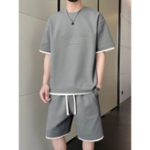 冰丝透气宽松短袖 夏季 T恤男生宽松潮两件套衣服 男装 休闲运动套装